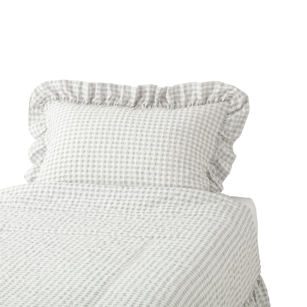 Fuwaro Cooling Pillow Cover Frill Check 700 X 500 White X Grey
