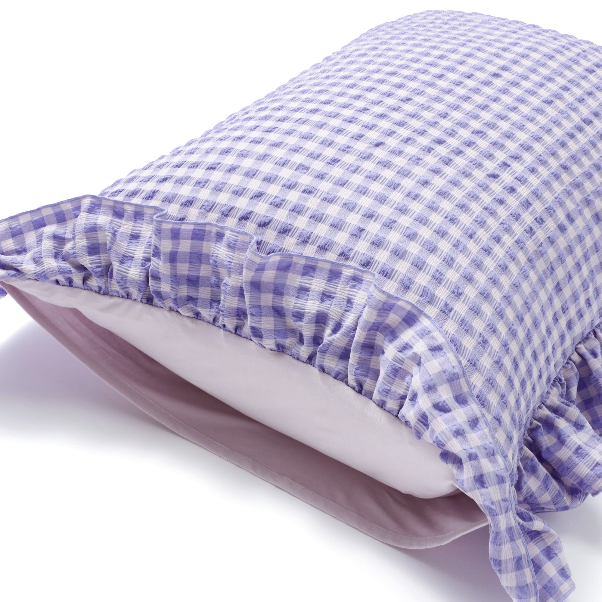 Fuwaro Cooling Pillow Cover Ruffle Check 700 X 500 Pink X Purple