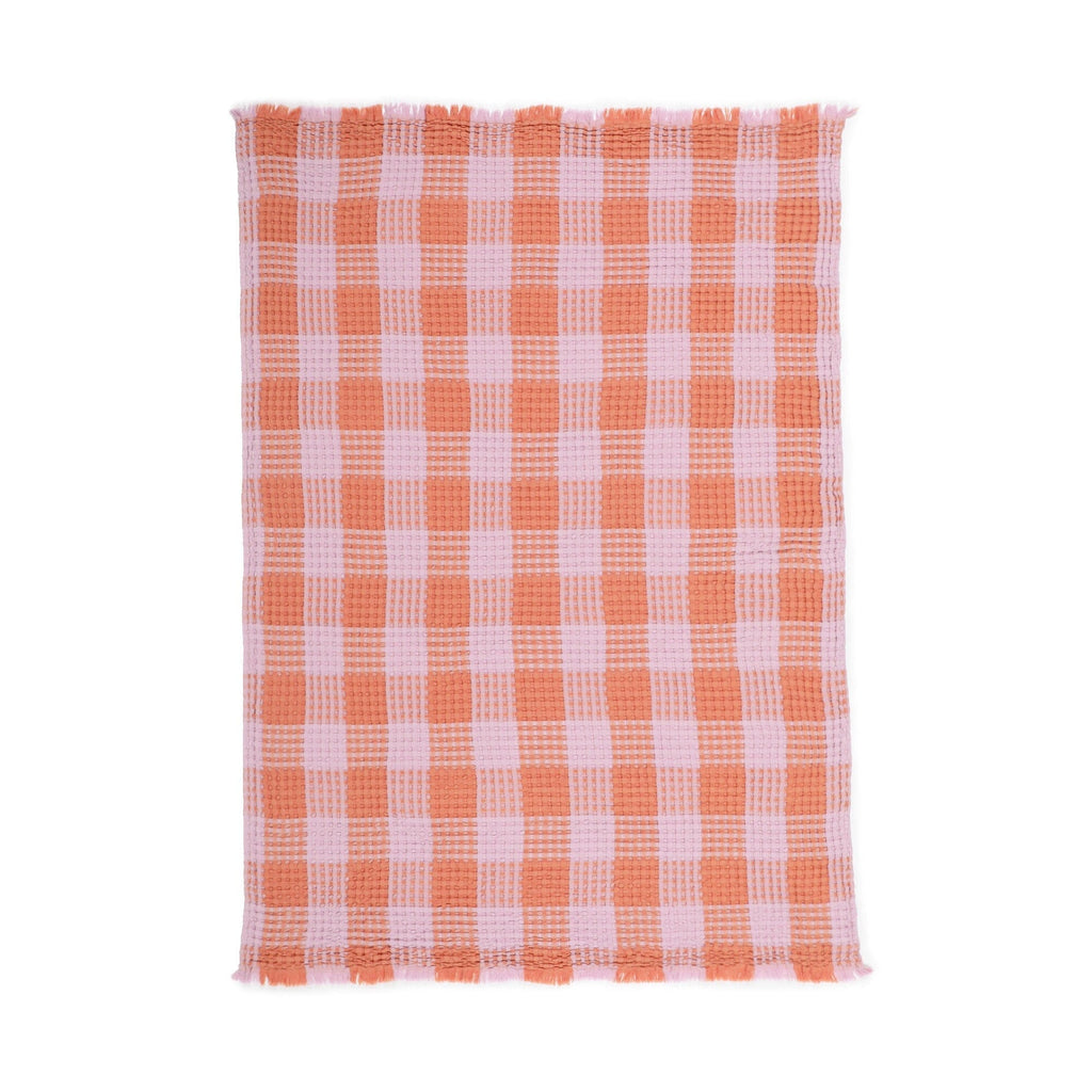 Smooth waffle check throw (lap blanket) 1700 x 1300 Pink x Orange