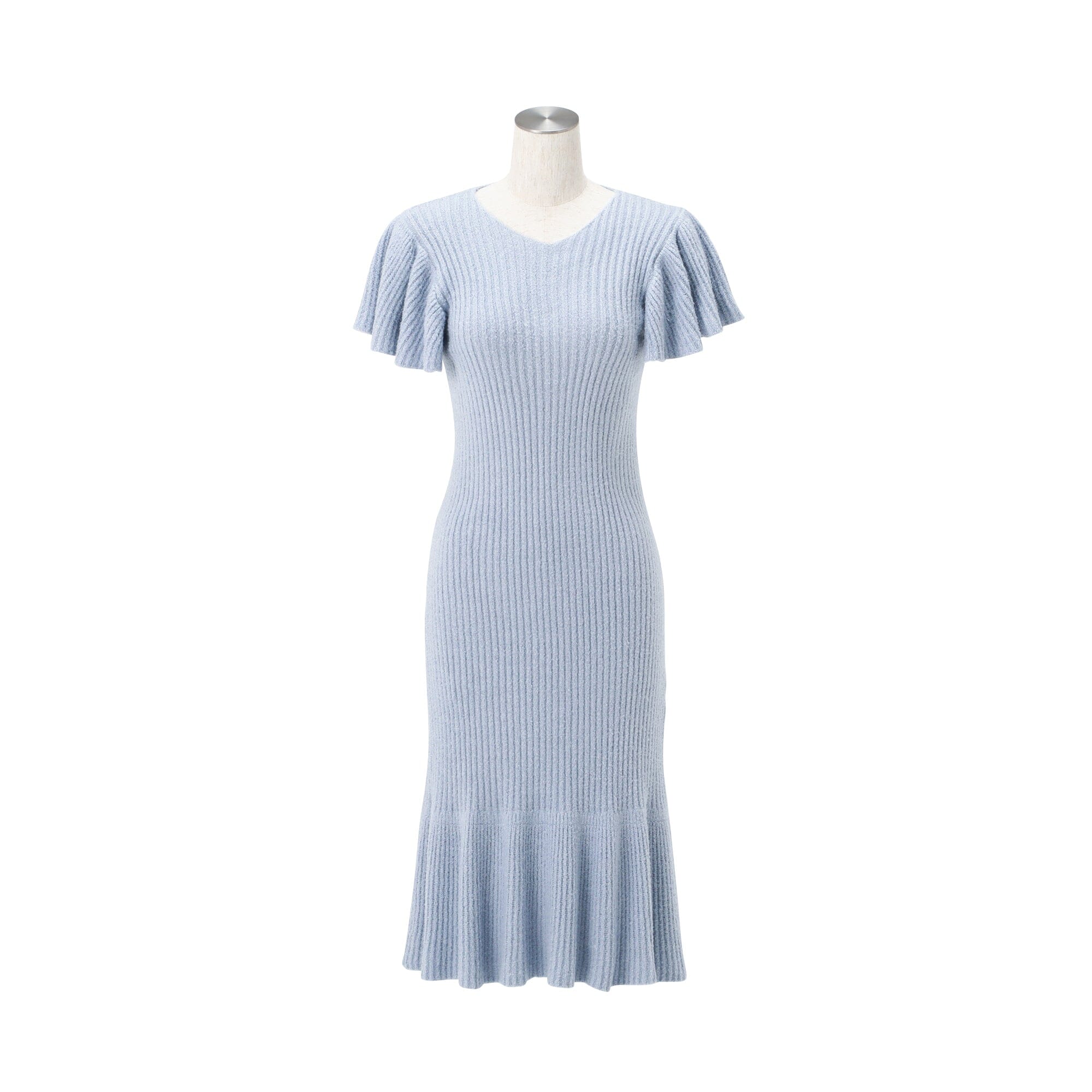 Moist Feather Knit Glitter Dress Blue