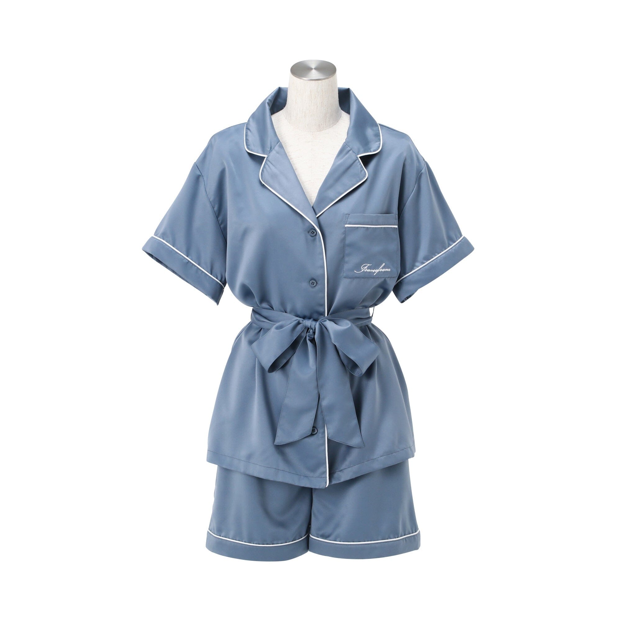 Hyaluronan Logo Embroidery Short Sleeve Short Pants Pajamas Blue